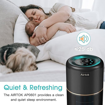 AIRTOK 2 Pack Air Purifier for Home Bedroom, Office Desktop Air Cleaners with 12pcs Fragrance Sponge, H13 HEPA Filter, 4 Stage Filtration up to 376 sqft Black Available for California