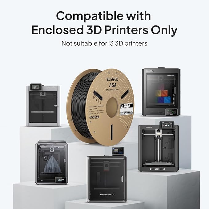 ELEGOO ASA Filament 1.75mm Deep Black 4KG, UV & Weather Resistant 3D Printer Filament Bundle for Outdoor Functional Parts, High Impact Strength Engineering Grad 1kg Spool (2.2lbs) Fit for FDM Printers