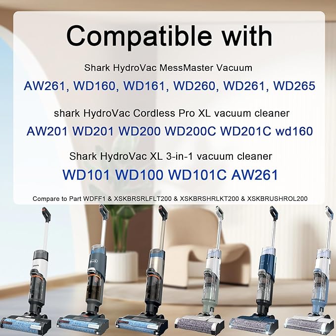 WD161 Roller and Filter for fit Shark HydroVac MessMaster Wet Dry WD161 WD261 AW261 and Shark WD101 WD201 WD100 WD200 AW201 WD200C WD201C WD101C Vacuum Cleaner,3 Brush Rollers,4 Foam Filters,3 Filter