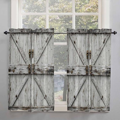 Vintage Gate Kitchen Curtains 45 Inches length, Farmhouse Wooden Grain Shabby Chic Door Window Treatment Curtain Drapes, Lightweight Window Panels for Living Room Bedroom, 52"x45", 2 Panels