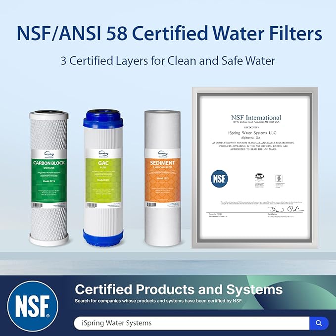 iSpring US31 Under Sink Water System, NSF Certified 3-Stage Water Filters, Reduces PFAS, Chloramine, Chlorine and More, Tankless Water Filter System with Faucet