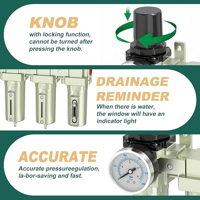 Industrial Grade 4-Stage Air Drying System, 1/2" Npt With Manual Drain, Desiccant Dryer, Air Regulator, Particulate Filter And Coalescing Filter For Paint Spray, Plasma Cutter