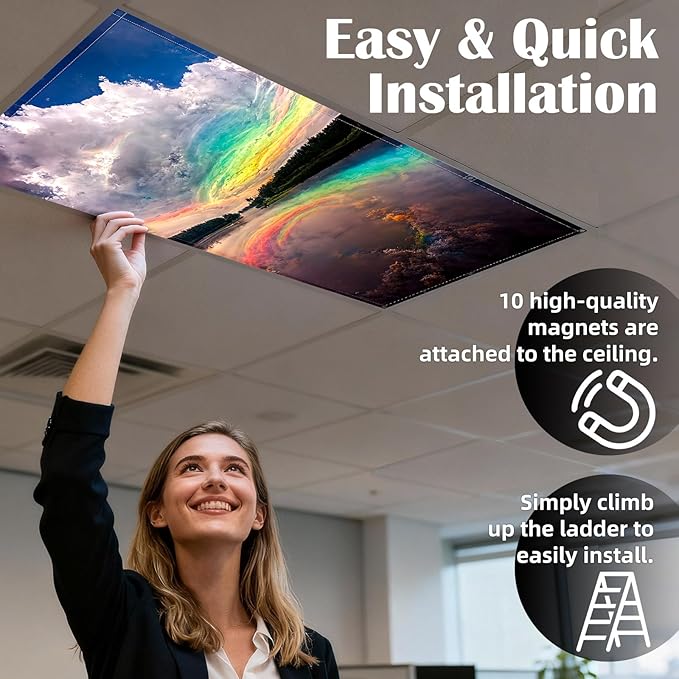 Fluorescent Light Covers - Classroom Covers for Ceiling Lights, 1 PCS 4 x 2 Feet Magnetic Light Filters, Classroom, Office Decor (Sunset)
