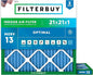 Filterbuy 21x21x1 Air Filter MERV 13 Optimal Smoke & Allergy Defense (2-Pack), Electrostatic Pleated HVAC AC Furnace Filters Replacement, Made in USA (Actual Size: 20.88 x 20.88 x 0.75)