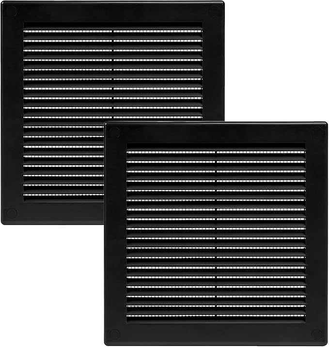 Vent Systems 6" x 6" (Opening Dimensions) - Pack of 2 - Black Plastic Soffit Vent Cover - Durable Flat Square Air Vent Grille with Mesh Screen - Ventilation Grill Wall & Ceiling Indoor & Outdoor