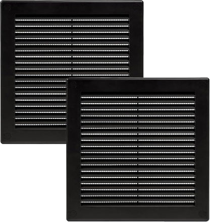 Vent Systems 6" x 6" (Opening Dimensions) - Pack of 2 - Black Plastic Soffit Vent Cover - Durable Flat Square Air Vent Grille with Mesh Screen - Ventilation Grill Wall & Ceiling Indoor & Outdoor