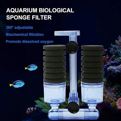 UPETTOOLS Aquarium Biochemical Sponge Filter (15-55 Gallon) - Ultra-Quiet Air Pump, Double Head, Bio Foam & Ceramic Media, Ideal for Saltwater/Freshwater Tanks