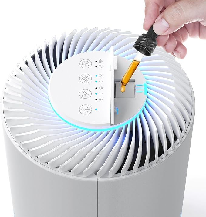 Crane True HEPA Air Purifier for Home, Bedroom, and Dorm Room, Up To 150 Sq Ft Small Air Purifier for Dust, Smoke, Dander, Bedroom Essentials, Features 4-8 Hour Timer, Night Light, Aroma Tray