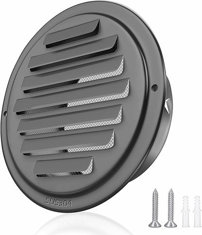 3inch 304 Stainless Steel Air Vents, Louvered Grille Cover Vent Hood Flat Ducting Ventilation Air Vent Wall Air Outlet with Fly Screen Mesh for House (3 inch Black Paint Cover （70mm）)