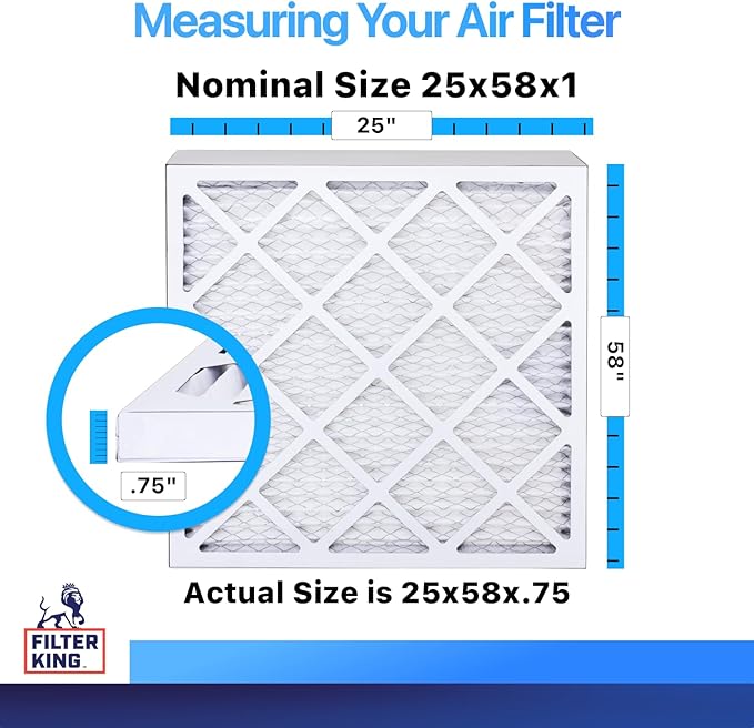 Filter King 25x58x1 Air Filter | 4-PACK | MERV 8 HVAC Pleated A/C Furnace Filters | MADE IN USA | Actual Size: 25 x 58 x .75"