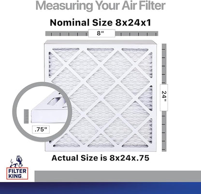 Filter King 8x24x1 Air Filter | 4-PACK | Carbon MERV 8 HVAC Pleated A/C Furnace Filters | MADE IN USA | Actual Size: 8 x 24 x .75"