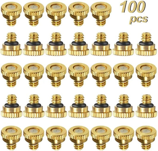 KUWAN 0.016" Orifice (0.4mm) Thread UNC 10/24 Brass Misting Nozzles Low Pressure Atomizing Misting Sprayer Water Hose Nozzle for Greenhouse, Landscaping, Outdoor Cooling Mister System (100PCS)