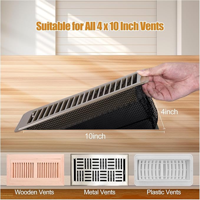 Floor Register Trap 4 x 10 Inch, Upgraded Floor Vent Filter Net Catches Toys Snacks Pet Hair and Pet Food, Air Vent Screen Mesh Keeps Bugs Out (2)