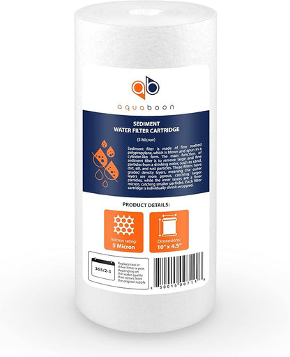 Aquaboon 5 Micron 10 x 4.5 Well Water Sediment Filter Replacement Whole House Water Filter Cartridge Compatible with DGD-5005, WFHD13001B, 20-Pack