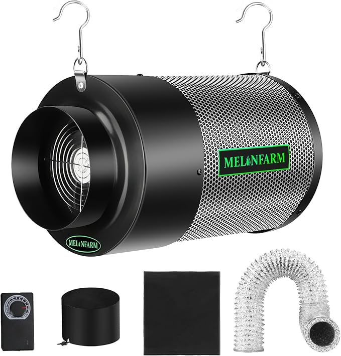MELONFARM Dual-Fan Air Filter 6 Inch Dual-fan power boosts air circulation, Controller for Odor Control, Grow Tent,Air circulation in confined spaces