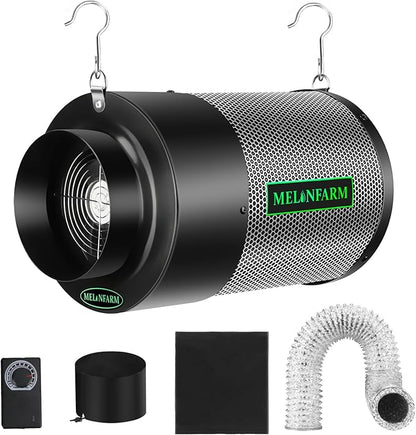 MELONFARM Dual-Fan Air Filter 6 Inch Dual-fan power boosts air circulation, Controller for Odor Control, Grow Tent,Air circulation in confined spaces