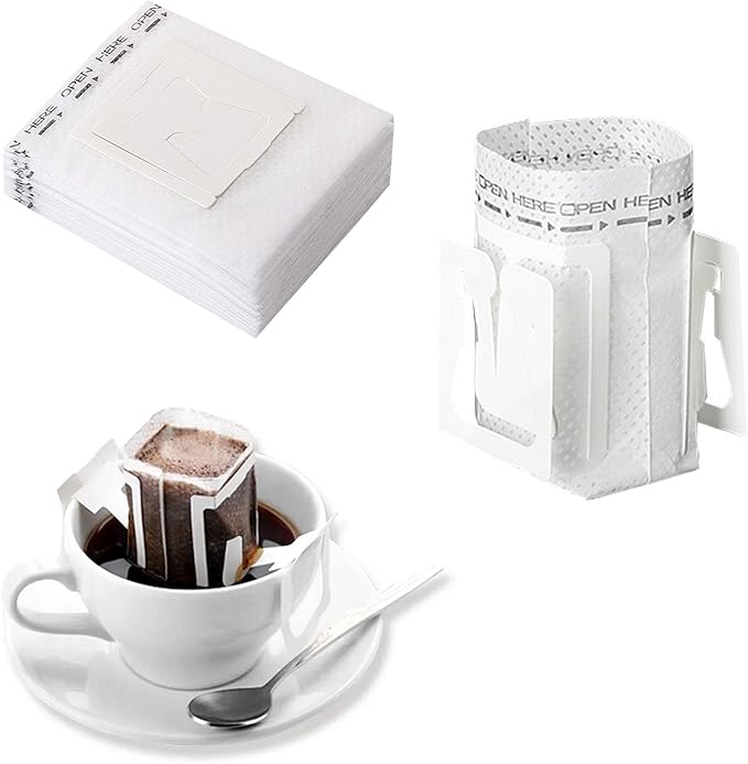 SZLYTYUN 50PCS Portable Coffee Filter Paper Hanging Ear Drip Coffee Single Drinker Disposable Drip Coffee Filter Bags Suitable for Home, Office, Travel and Camping