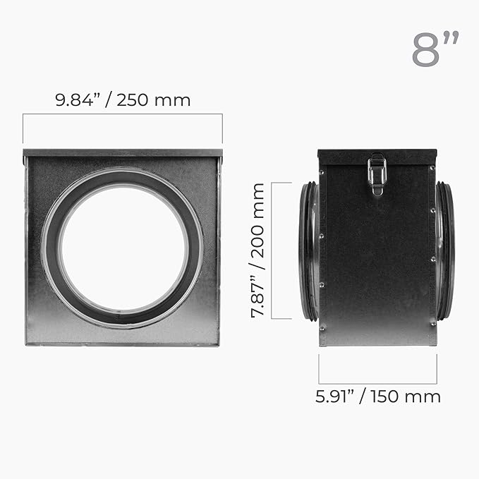 8 Inch Filter Box - Inline Duct Filter for Round Duct - Galvanized Steel Air Filter with EPDM Rubber Seal Gaskets - Intake Filter Ventilation - Ducting Filtration System for Home Improvement