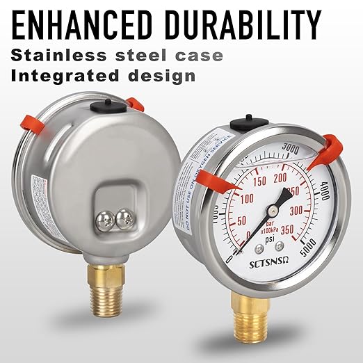 0 to 5000 Psi Hydraulic Pressure Gauge, Glycerin Liquid Filled, 2.5 inch Dial, 1/4" NPT Lower Mount, Stainless Steel Case, for Regulator, HVAC System, Beer Keg, Brew Setup，High Pressure Test