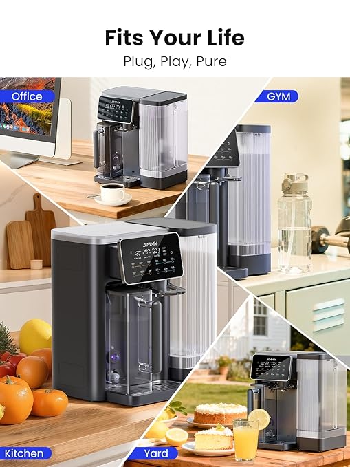 JIMMY R9 Reverse Osmosis System Countertop Water Filter - 7 Stage Purification with Remineralization & UV, Portable Water Purifier Countertop,3s Instant Heat(7 Temps),3:1 Pure to Drain,No Installation