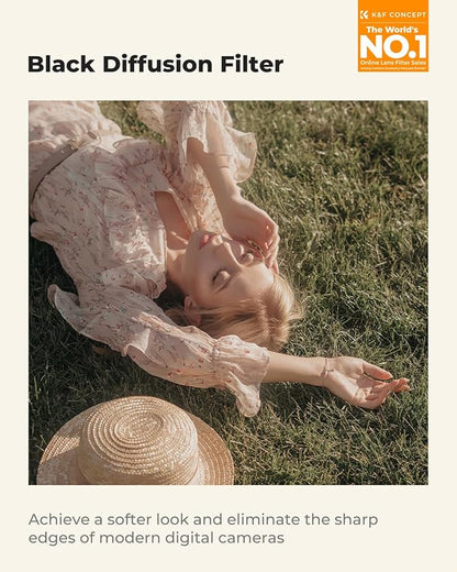 K&F CONCEPT 58mm Black Diffusion 1/4 Filter Mist Cinematic Effect Filter with 28 Multi-Layer Coatings Waterproof/Scratch Resistant for Video/Vlog/Portrait Photography