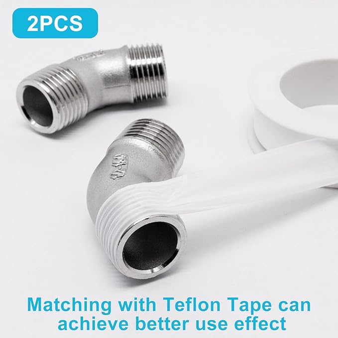 45 Degree Elbow 2PCS, 1/2" NPT Male X 1/2" NPT Male 304 Stainless Steel Pipe Fitting, Connector Coupler Apply to Outdoor/Garden/Industrial