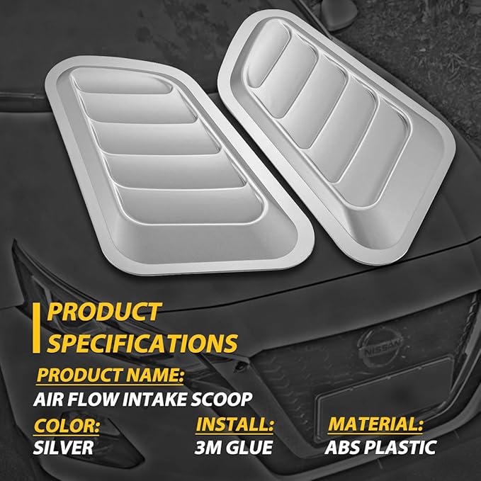 KaTur 1 Pair Universal Car ABS Decorative Air Flow Intake Scoop Turbo Bonnet Vent Cover Hood (Gray)