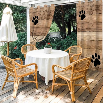 Wood Grain Outdoor Curtains for Patio Claws Animals Wooden Brown Waterproof Outside Curtains with Grommet Top Weatherproof Curtain for Cabana Pergola Gazebo, 2 Pack, 54" W x 108" L