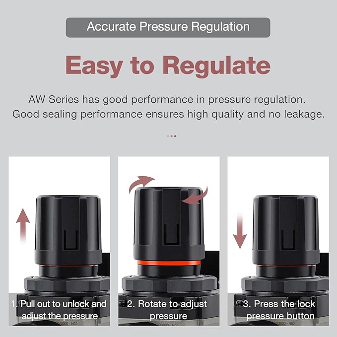 SNS 1/4''NPT Compressed Air Compressor Pressure Filter Regulator Piggyback Combo - Poly Bowl with Metal Guard, Semi-auto Drain, Bracket, with Gauge AW3000-N02A