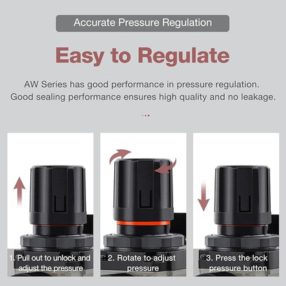 SNS 1/4''NPT Compressed Air Compressor Pressure Filter Regulator Piggyback Combo - Poly Bowl with Metal Guard, Semi-auto Drain, Bracket, with Gauge AW3000-N02A
