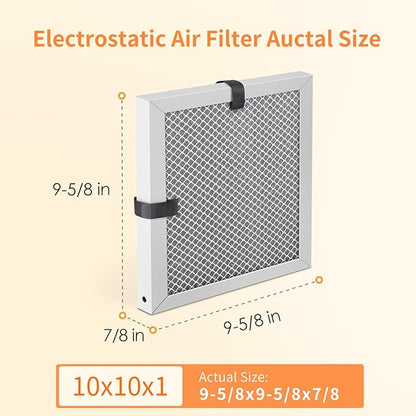 2-Pack 10x10x1 MERV 8 Reusable & Washable Electrostatic Air Filters - Long-Lasting Filter for HVAC, Furnace & Air Conditioner Units, Actual Size: 9-5/8” x 9-5/8” x 7/8”
