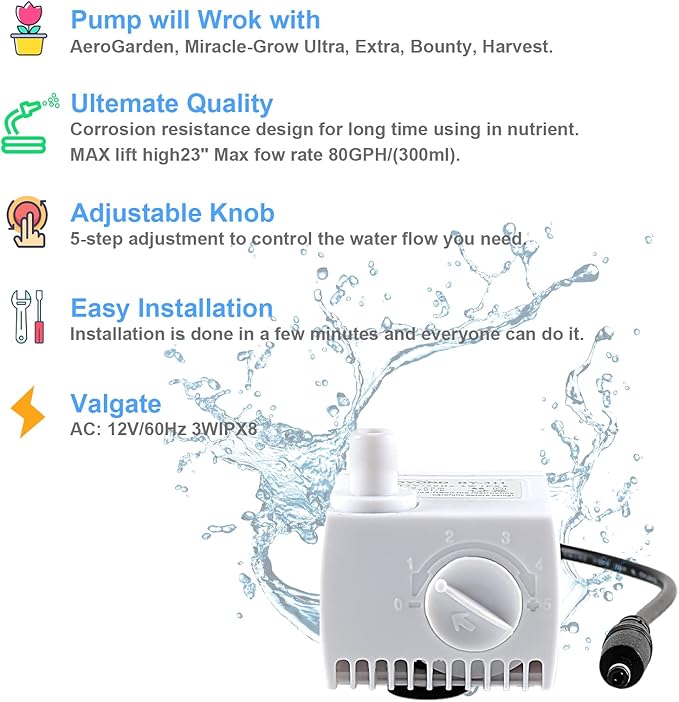 Aero-Garden Pump with 10 Filters, 200623 Pump Fit for Harvest Elite, Bounty, Farm, Extra, Ultra Hydroponics System (2Pack)