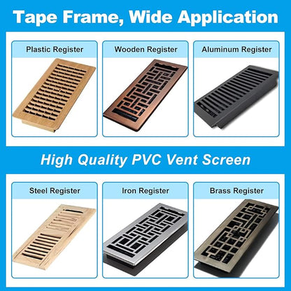 4 Packs Floor Register Vent Cover, 7"x11" Sticky Air Vent Screen Mesh Covers with Non-Magnetic Adhesive PET Gel - Securely Attaches to Plastic, Wood, Stone & More (Black)