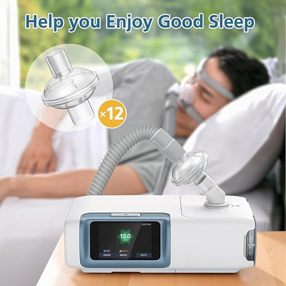12-pack CPAP Inline Filter, Universal Inline CPAP Filter Compatible with BiPAP Machines ResMed,Dreamstation Standard, Any CACP Machine Size 22mm and 25mm Tube