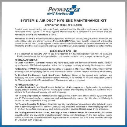 PermaSafe HVAC Solutions, System & Air Duct Hygiene Maintenance Kit, Preserves IAQ, Keeps Systems Free from Microbial Growth, other Contamination, Odors and More