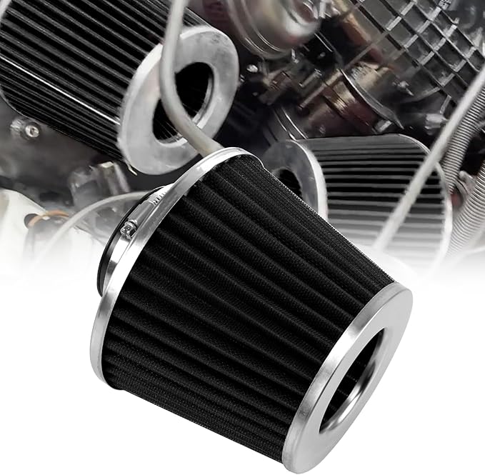 RYANSTAR 63mm 2.5" High Flow Round Tapered Cone Cool Air Filter Cleaner with Top Filter Design Short 153mm tall Black