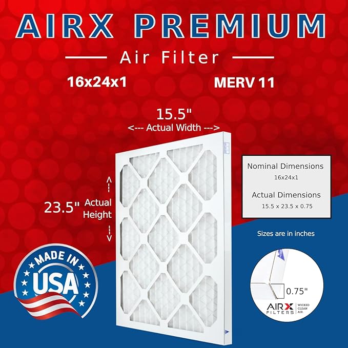 AIRX FILTERS WICKED CLEAN AIR. 16x24x1 Air Filter MERV 11 Electrostatic Pleated Air Conditioner Filter 4 Pack HVAC AC Furnace Filters