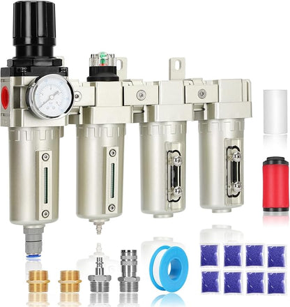 1/2" NPT Industrial Air Dryer for Compressor,4 Stage Air Compressor Water Separator System,Filter Oil Water Separator Dryer for Plasma Cutter and Paint Spray,Auto Drain