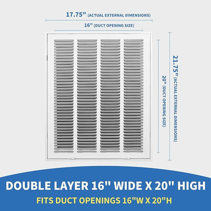 16x20 Return Air Grille [Duct Opening Size],Return Air Vent Cover for Wall Or Ceiling,Steel Return Air Filter Grilles Removable Face/Door for 1 Inch Filters (16"W x 20"H [Duct Opening])