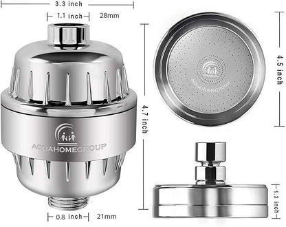 AquaHomeGroup Luxury Filtered Shower Head Set 20+3 Stage Shower Filter for Hard Water Removes Chlorine and Harmful Substances - Showerhead Filter High Output