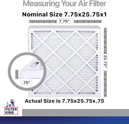 Filter King 7.75x25.75x1 Air Filter | 4-Pack | CARBON MERV 8 HVAC Pleated A/C Furnace Filters | MADE IN USA | Actual Size: 7.75 x 25.75 x .75"