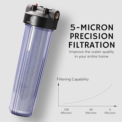 Airthereal Whole House Water Filter Housing, Sediment Filters for Well and City Water, 20"x4.5" Sediment Whole House Water Filter Cartridges with 1" NPT Port and Include 1-Pack CTO Filter