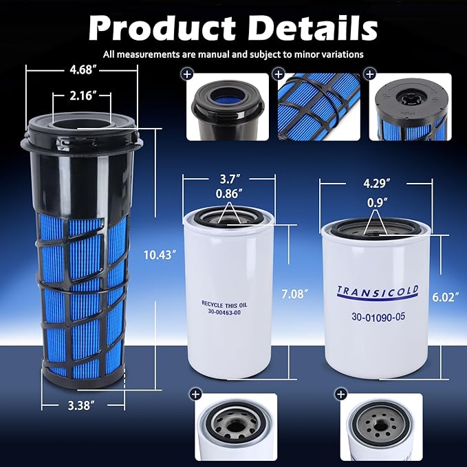 Maintenance Service Filter Kit, Air/Fuel/Oil Filter Set Compatible with Carrier Reefer 7300 7500 Replaces# 30-00471-20 30-01090-05 30-00463-00
