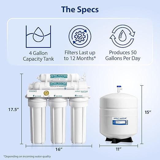 APEC WATER - Reverse Osmosis Water Filter System (ROES-50) Essence Series - 5-Stage Filtration - 50 GPD - Removes 99.99% of Impurities - DIY Install - WQA Certified - Under Sink Reverse Osmosis System