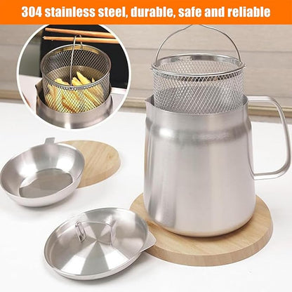 Oil Strainer, Bacon Grease Container Large Capacity Deep Fryer and Strainer Cup Combo Pan, 304 Stainless Steel Oil Separator, Ergonomic Handle, Easy to Use, Multi Functional, for