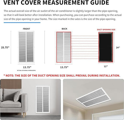 12x24 Return Air Grille(Duct Opening Size),Air Return Vent Cover,Flat Vent Cover,Rejillas De Aire Acondicionado Para Casa,Return Air Grilles,Outer Dimensions:13.75"Wx25.75"H(12"W x 24"H, Duct Opening)
