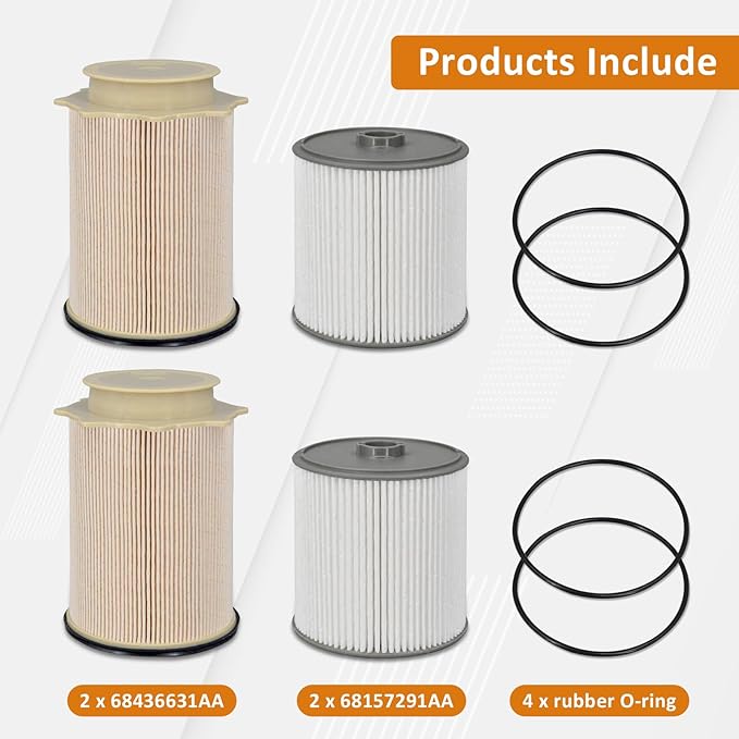 Marsram Fuel Filter for Ram 2500 3500 4500 5500 6.7 Cummins Diesel, Fuel Filters fit for 2019 2020 2021 2022 2023 Dodge Ram, 2 Set Fuel Filter Water Separator Kit Replace 68157291AA 68436631AA