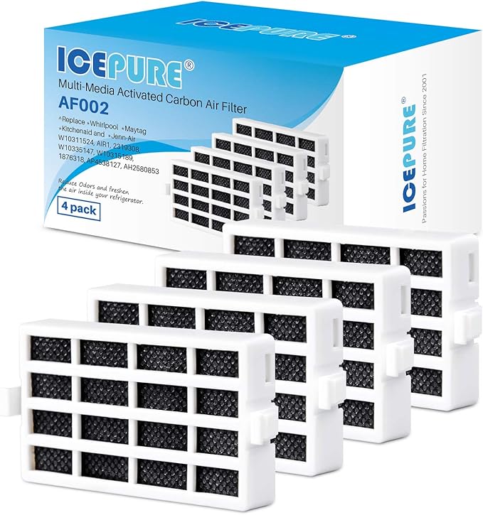 ICEPURE W10311524 Refrigerator Air Filter Replacement for Whirlpool AIR1, W10311524, 2319308, W10335147, 1876318, FreshFlow Air Filter, AP4538127, AH2580853, EA2580853, PS2580853, PACK of 4