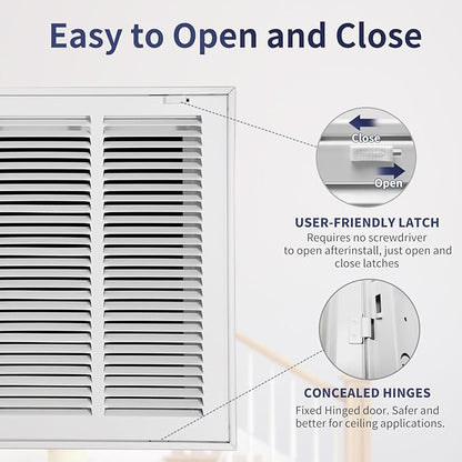 20"W x 14"H [Duct Opening Size] Steel Return Air Filter Grille - Removable Face/Door for 1 inch Filters -HVAC Vent Cover Grill - White [Outer Dimensions: 22 5/8"W X 16 5/8"H]