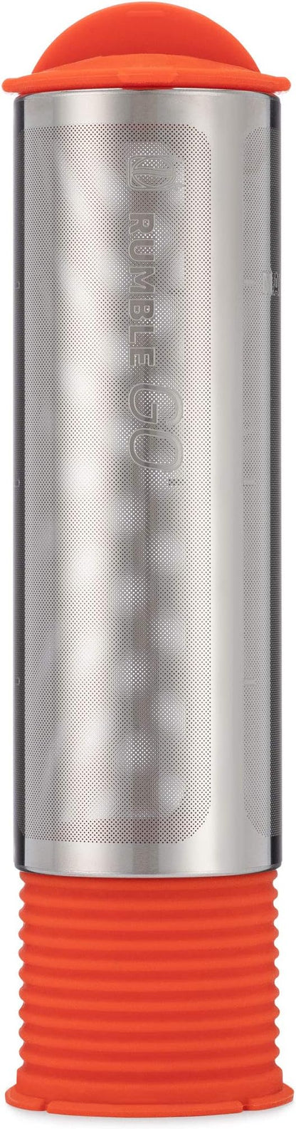 Rumble Go: Portable Cold Brew Coffee Filter - Fits Wide Mouth Water Bottles, 16-32oz – Universal Fit - Brews Coffee Anywhere - Eco-Friendly & No Disposable Parts (Orangey-Red Cap & Base)